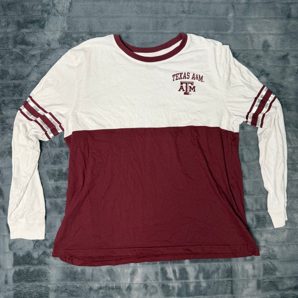 Champion Texas A&M Long Sleeve T-Shirt Womens XL Maroon White Colorblock Stripes